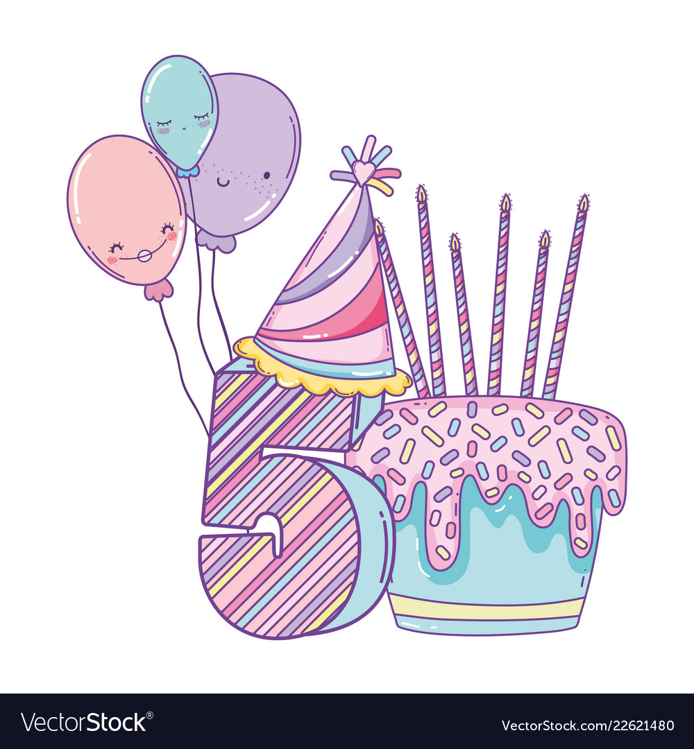 Birthday cake with balloons and number Royalty Free Vector