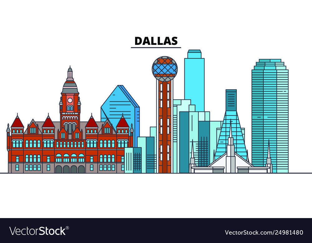 Dallas united states flat landmarks Royalty Free Vector