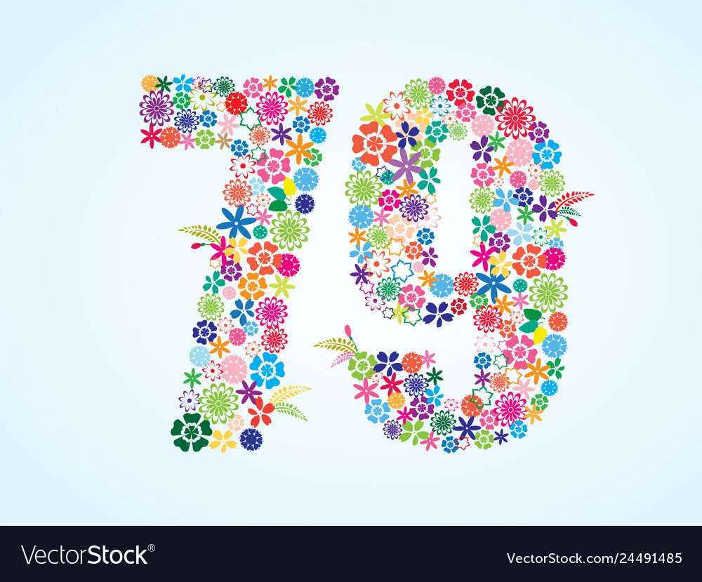 Colorful floral 79 number design isolated Vector Image