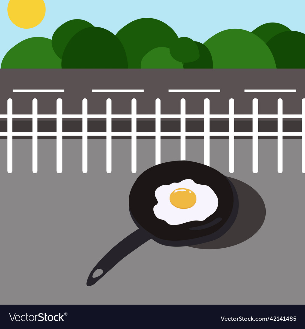 Fry egg on sidewalk under sun Royalty Free Vector Image