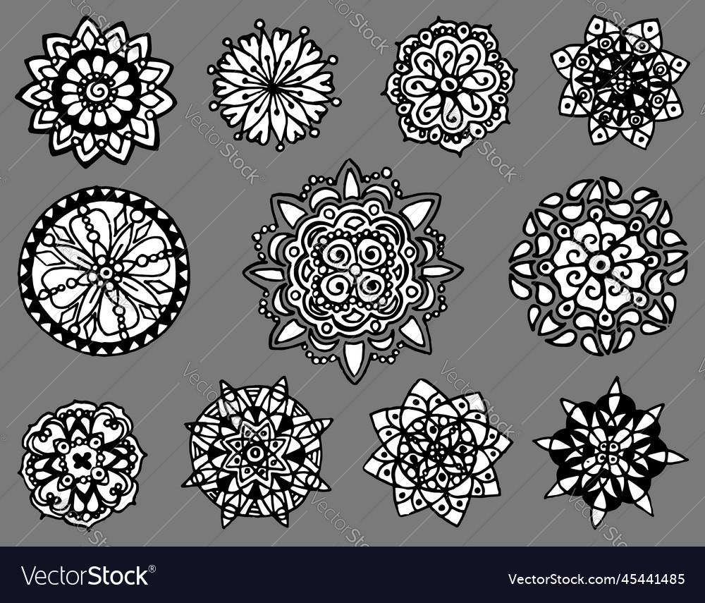 Monochrome black and white circle mandala doodle Vector Image