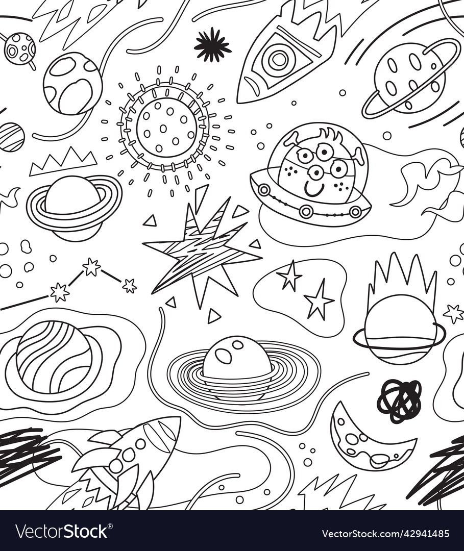 Space and planets seamless pattern Royalty Free Vector Image