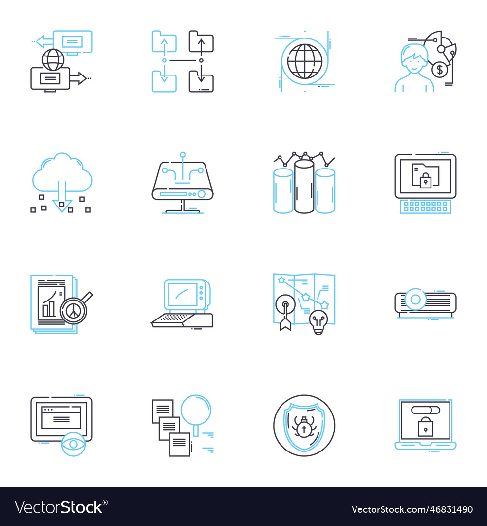 Cybersecurity linear icons set encryption Vector Image