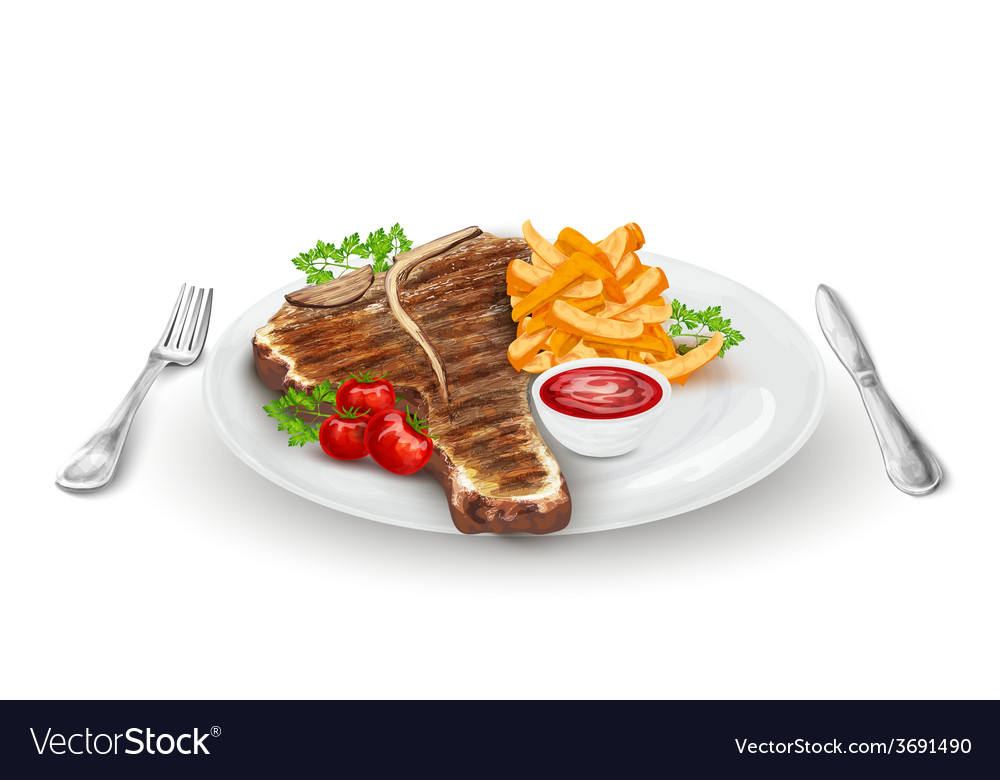 Grilled steak on plate Royalty Free Vector Image