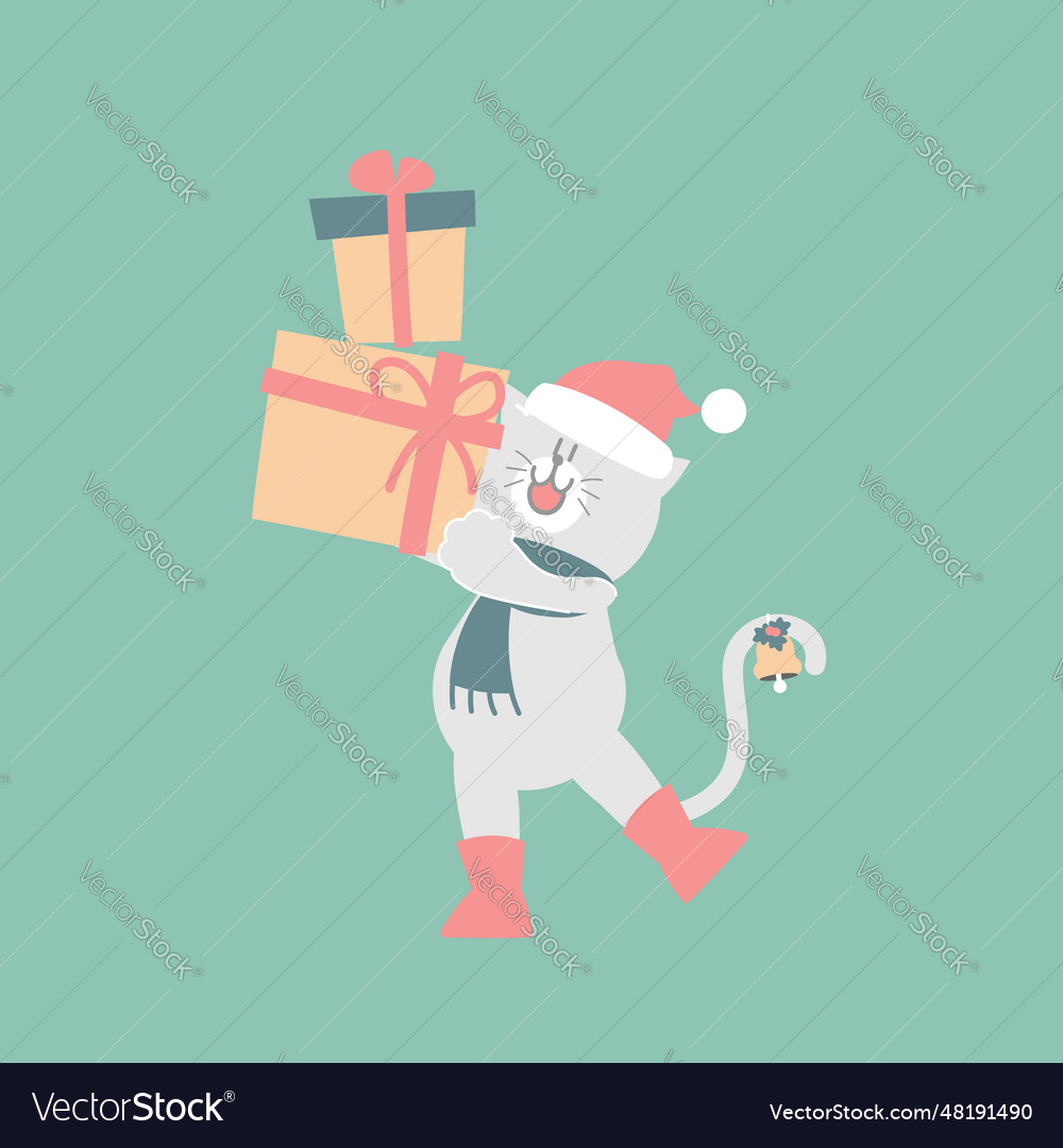 Merry christmas and happy new year with cute cat Vector Image