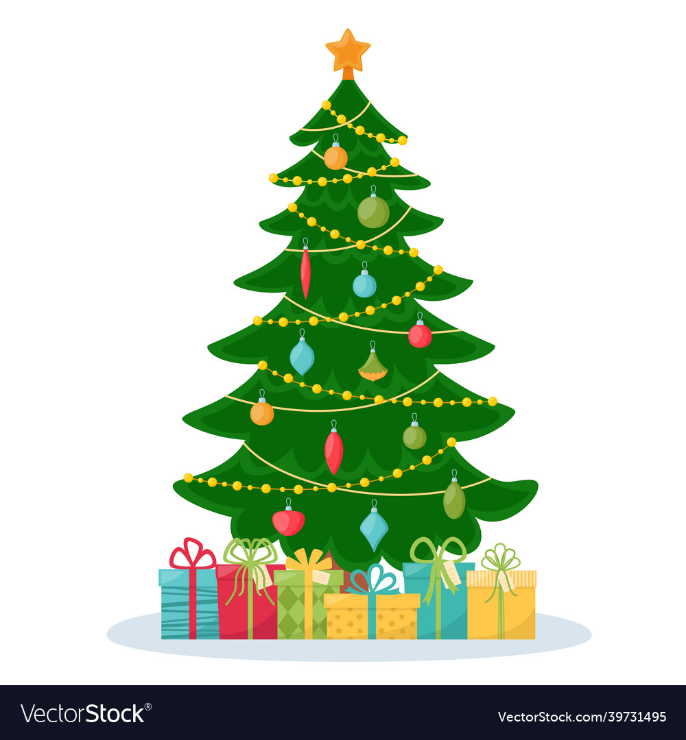 Decorated christmas tree with gifts merry Vector Image