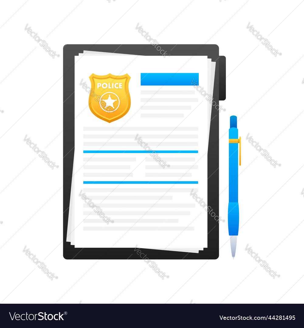 Police report clipboard with badge Royalty Free Vector Image