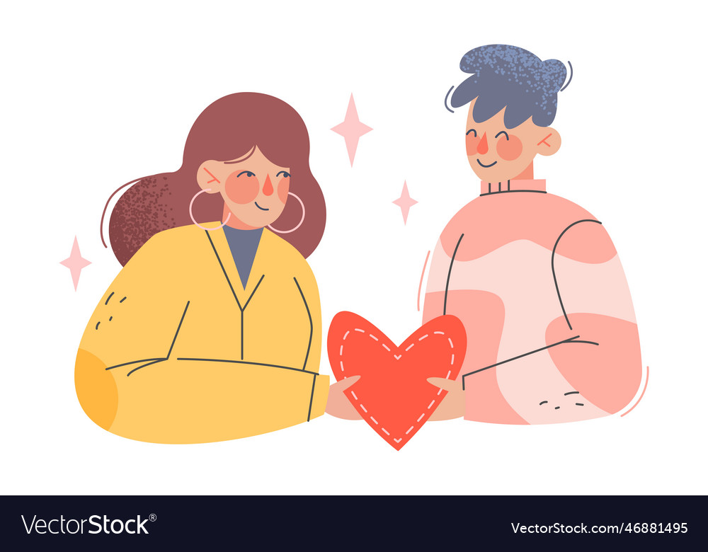 Young enamoured man and woman holding love heart Vector Image