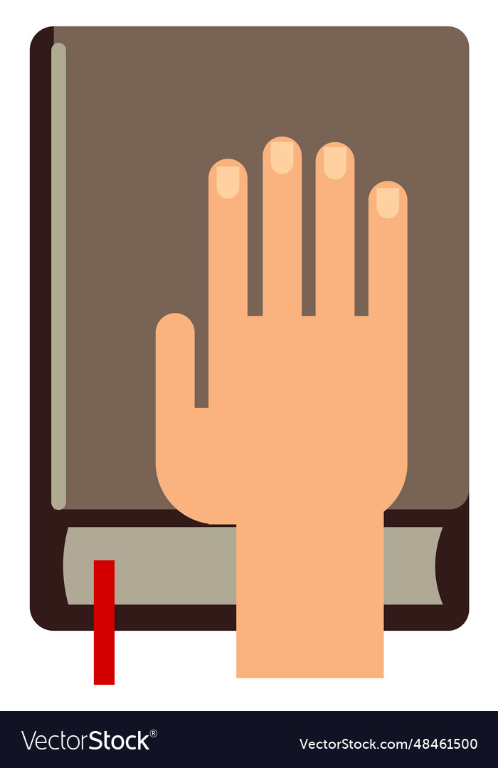 Human hand on closed book oath symbol Royalty Free Vector