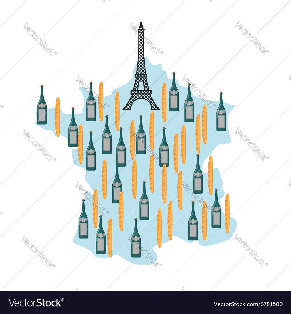 Map France With Eiffel Tower In Paris National Vector Image