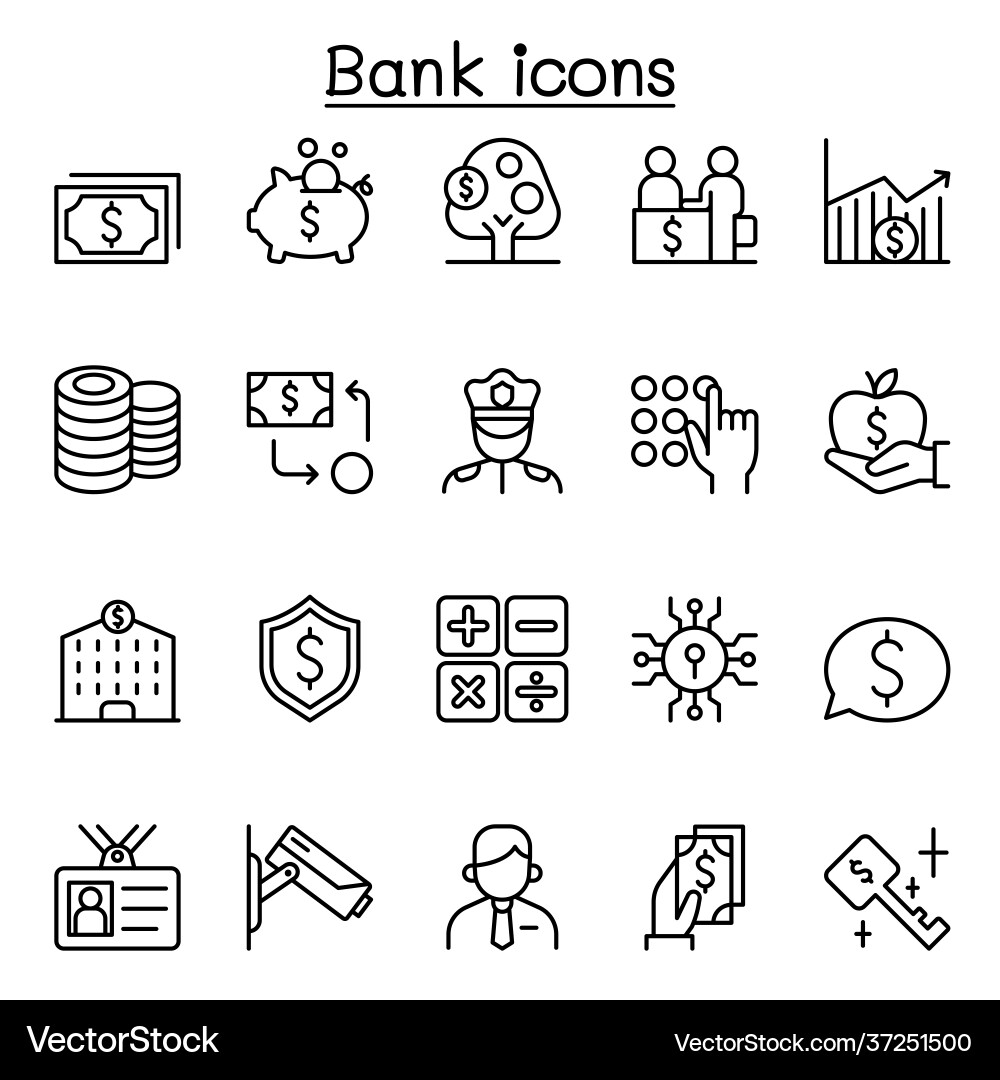 Money banking icon set in thin line style Vector Image