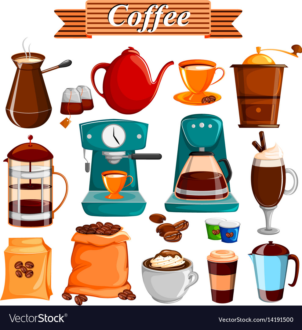 Set of different coffee food product Royalty Free Vector