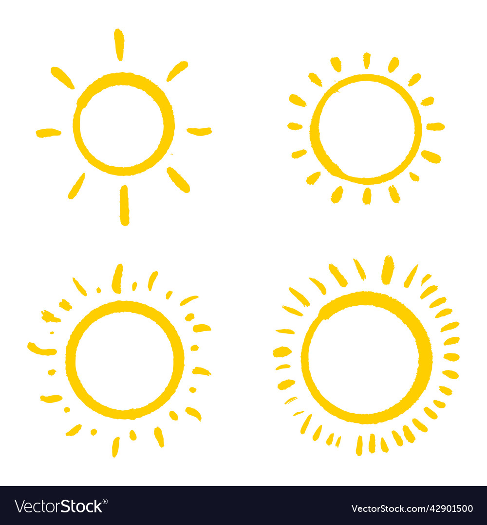 Set of doodle sun design elements vector image Set of doodle sun design elements