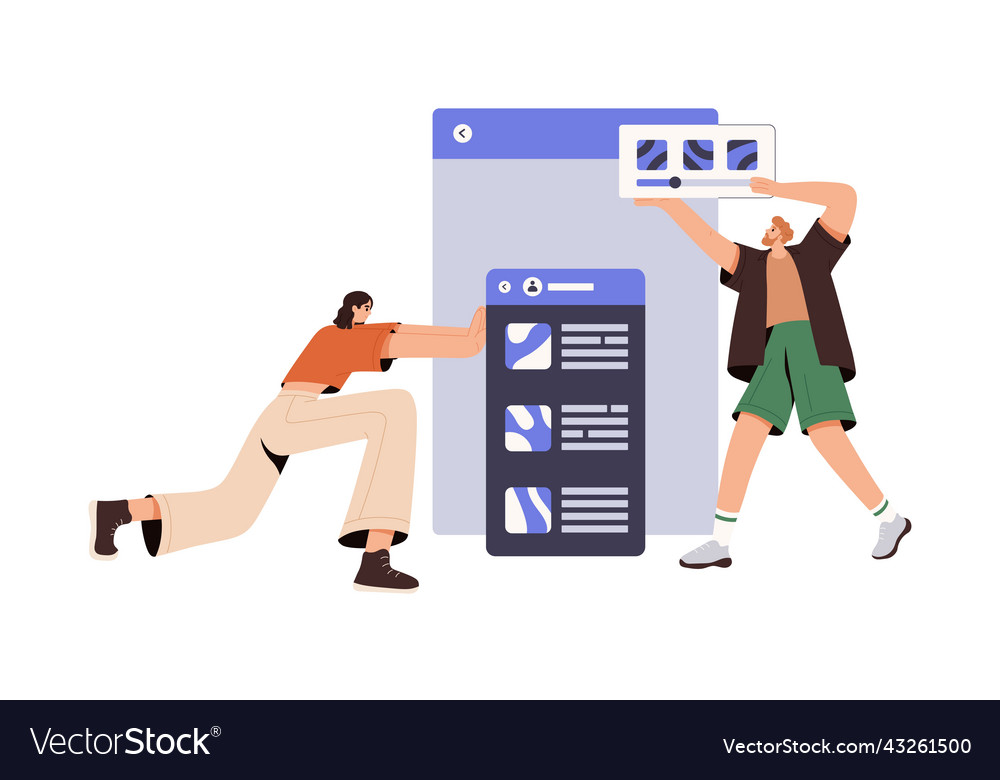 Ux ui design concept people creating building Vector Image