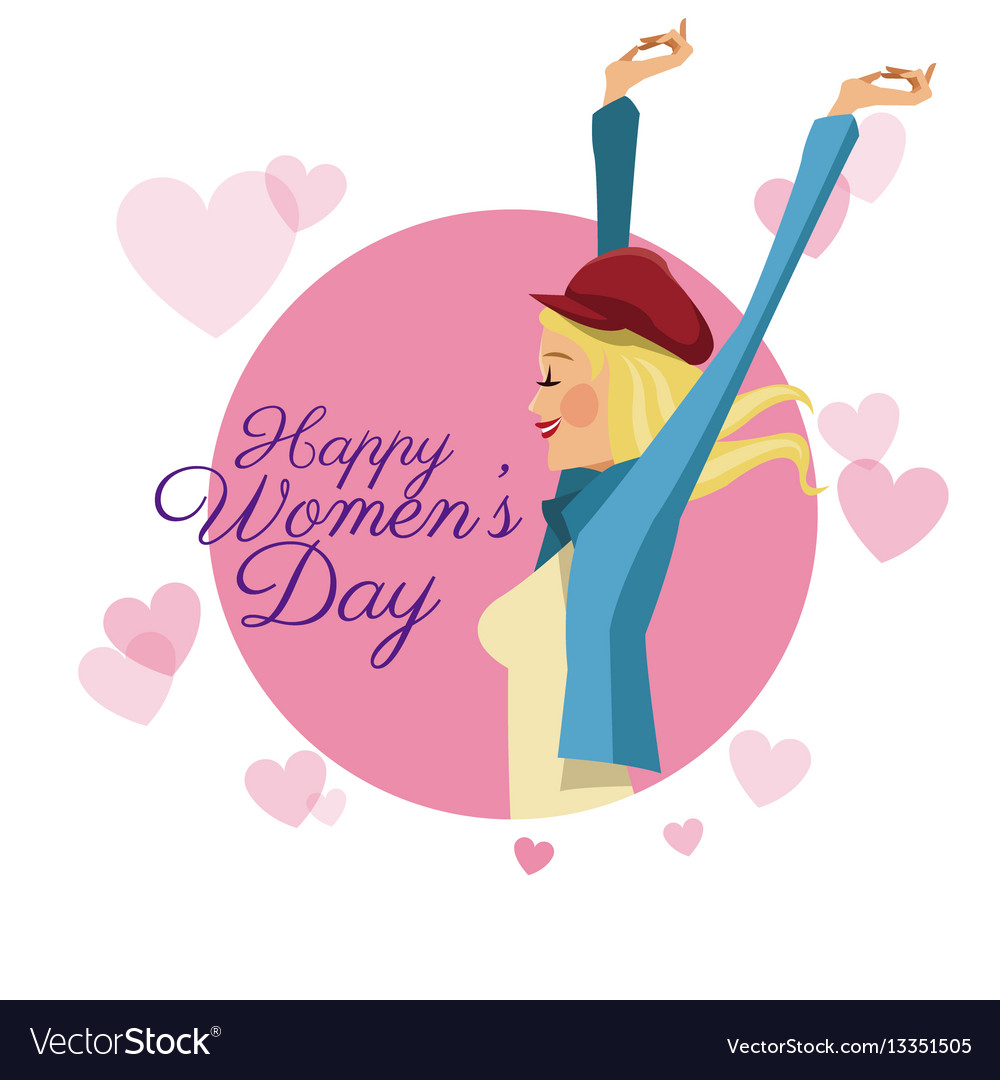 Happy womens day card girl funny pink hearts image