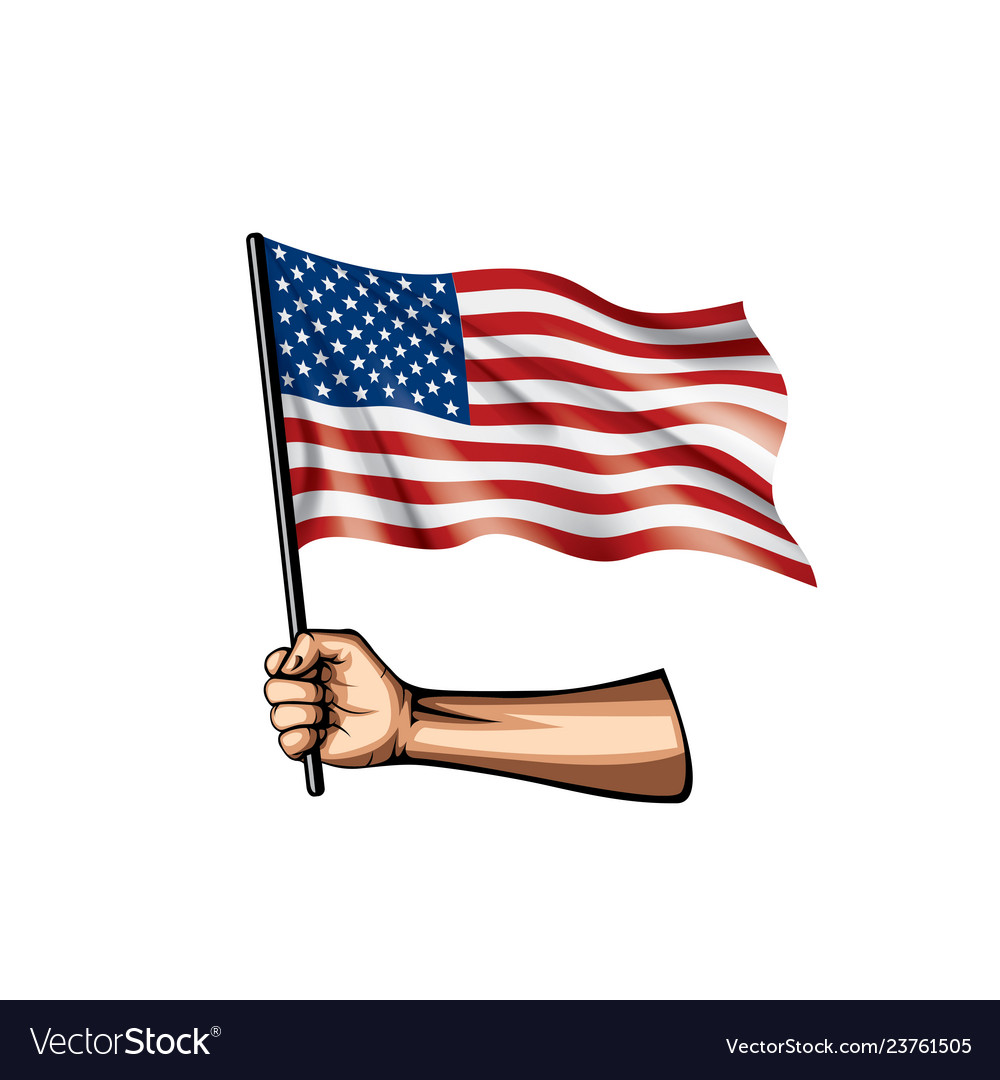 Usa flag and hand on white background