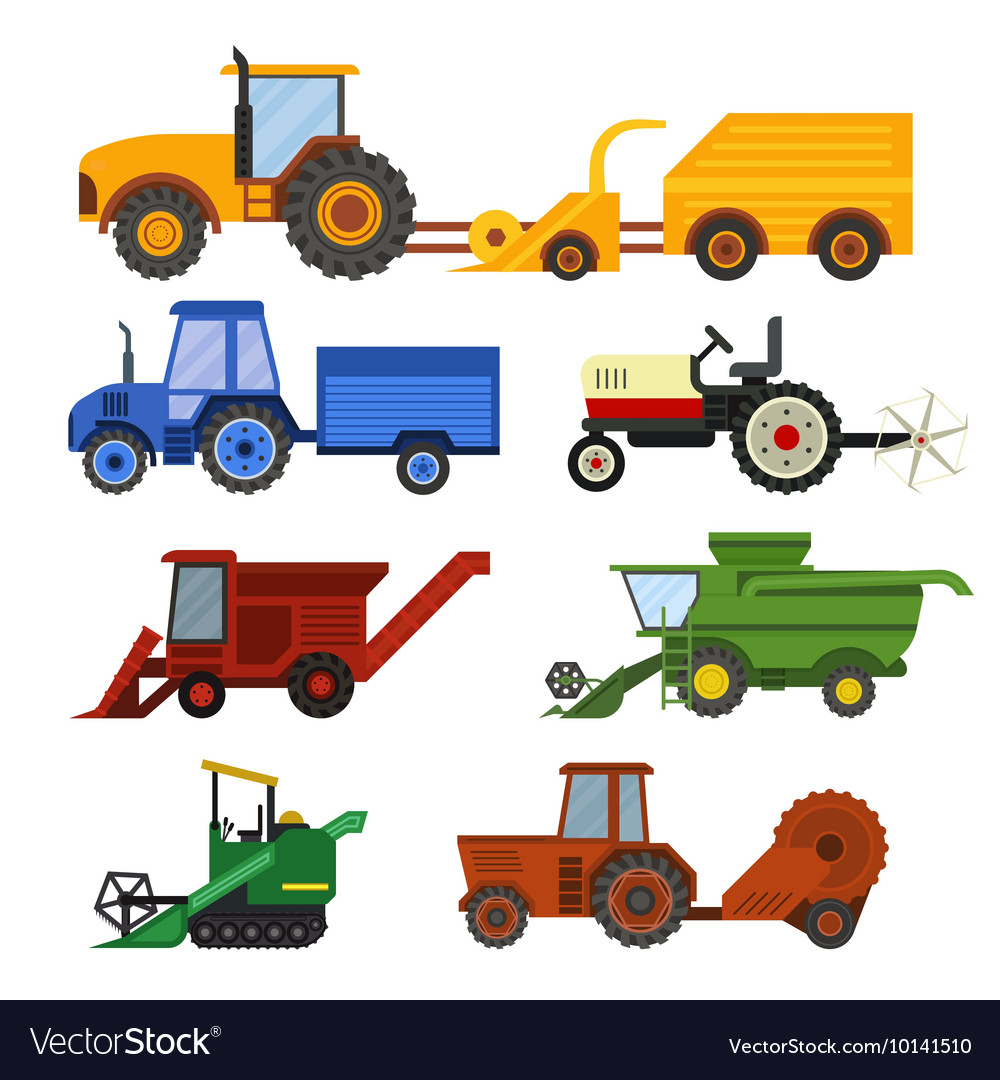 Harvester machine set Royalty Free Vector Image