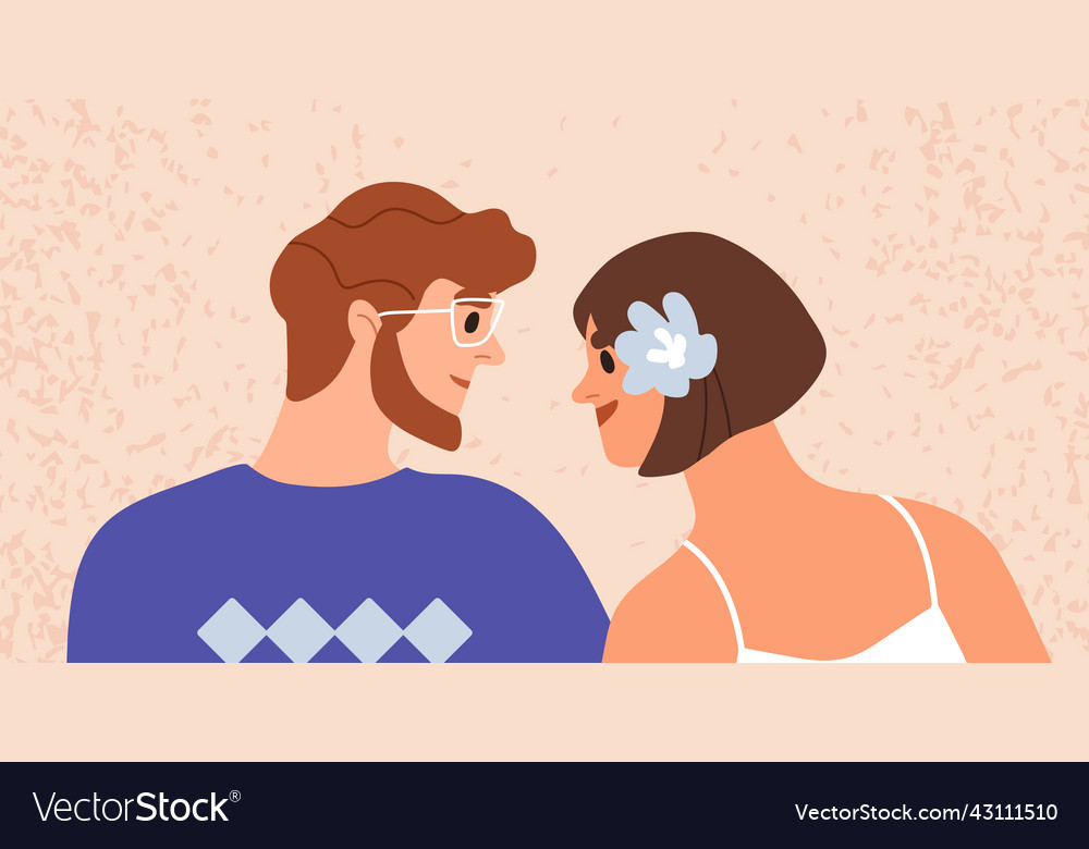 Love couple of young man and woman looking at each