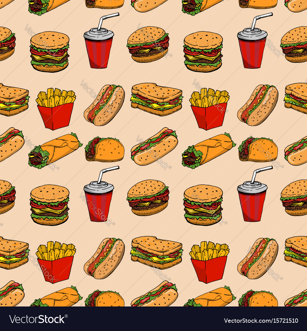 Seamless pattern with fast food hamburger hot dog Vector Image