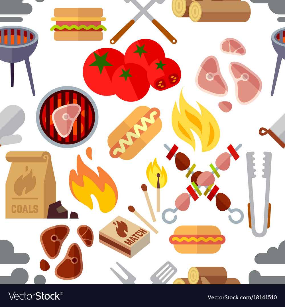 Summer picnic barbecue and grilled food steak Vector Image