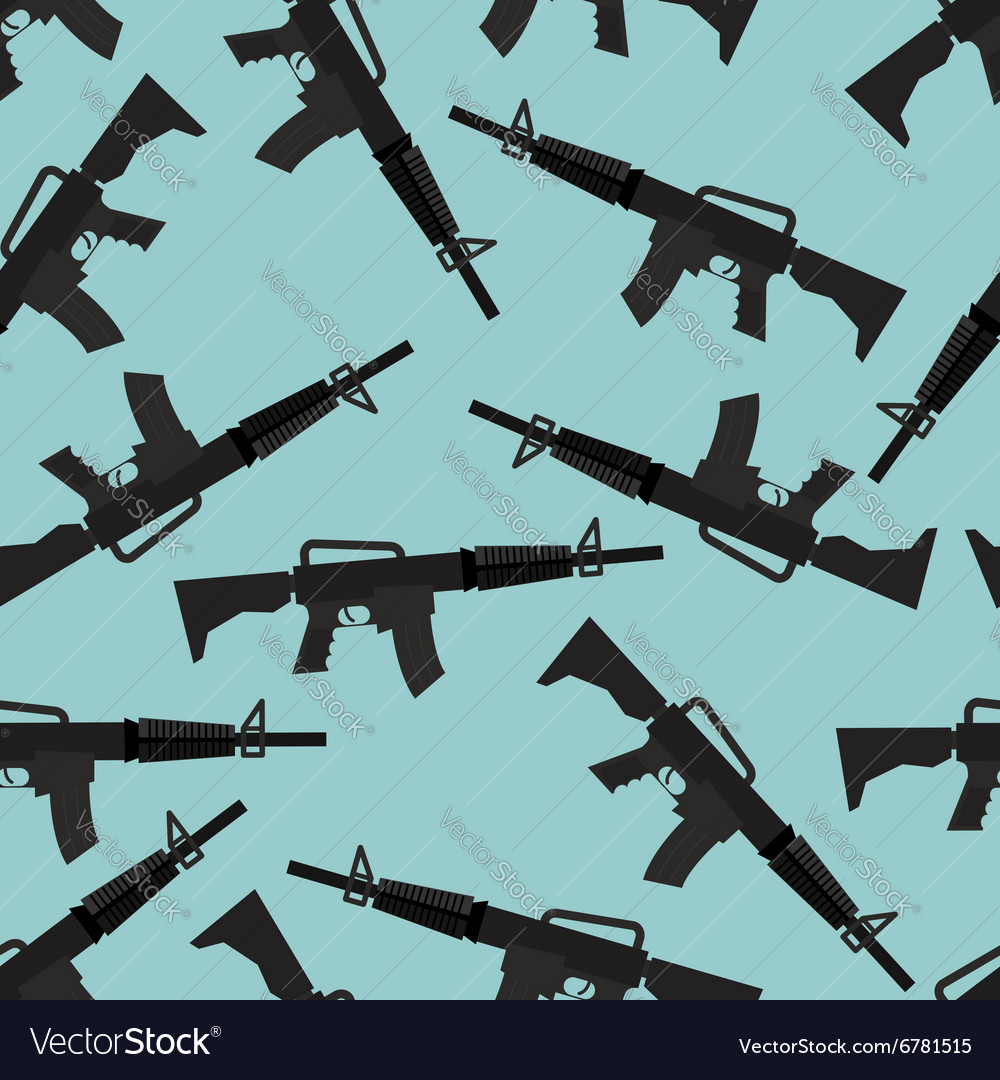 Automatic Rifle M16 Seamless Pattern Arms On Blue