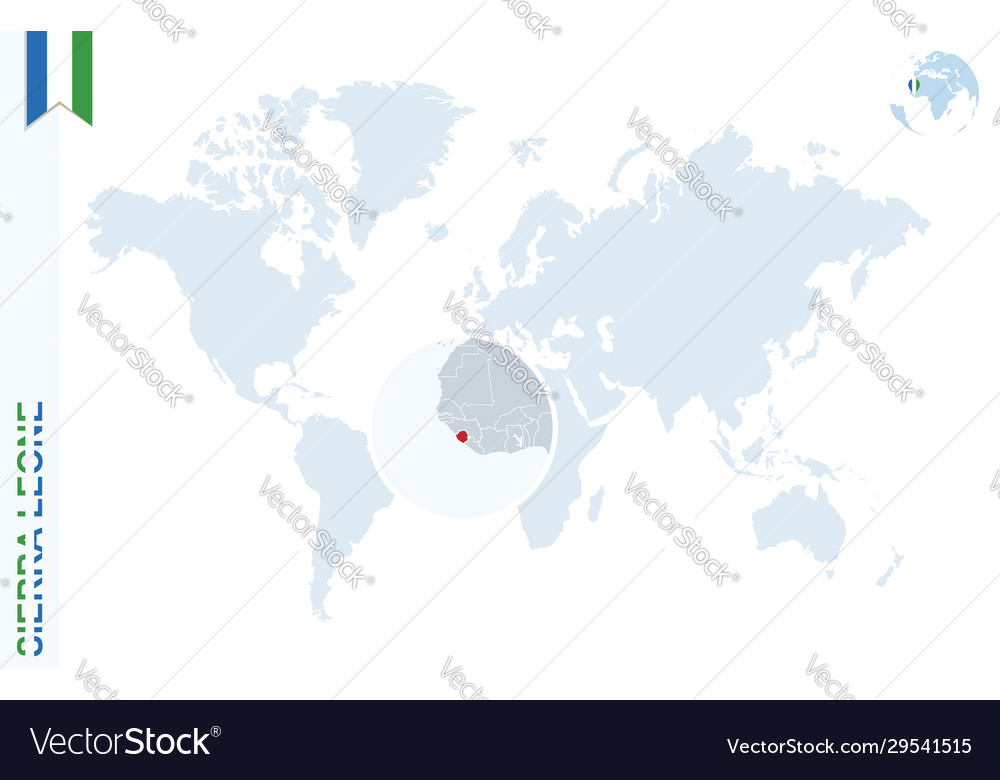 Blue World Map With Magnifying On Sierra Leone Vector Image