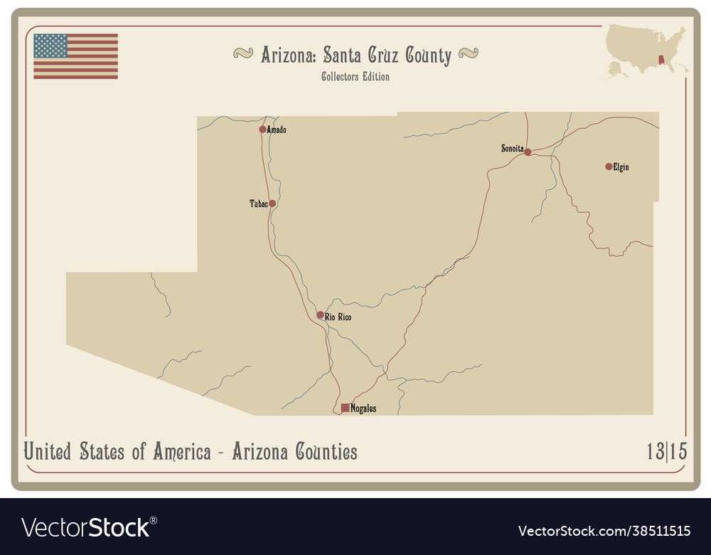 Santa Cruz County Az Map Map Santa Cruz County In Arizona Royalty Free Vector Image