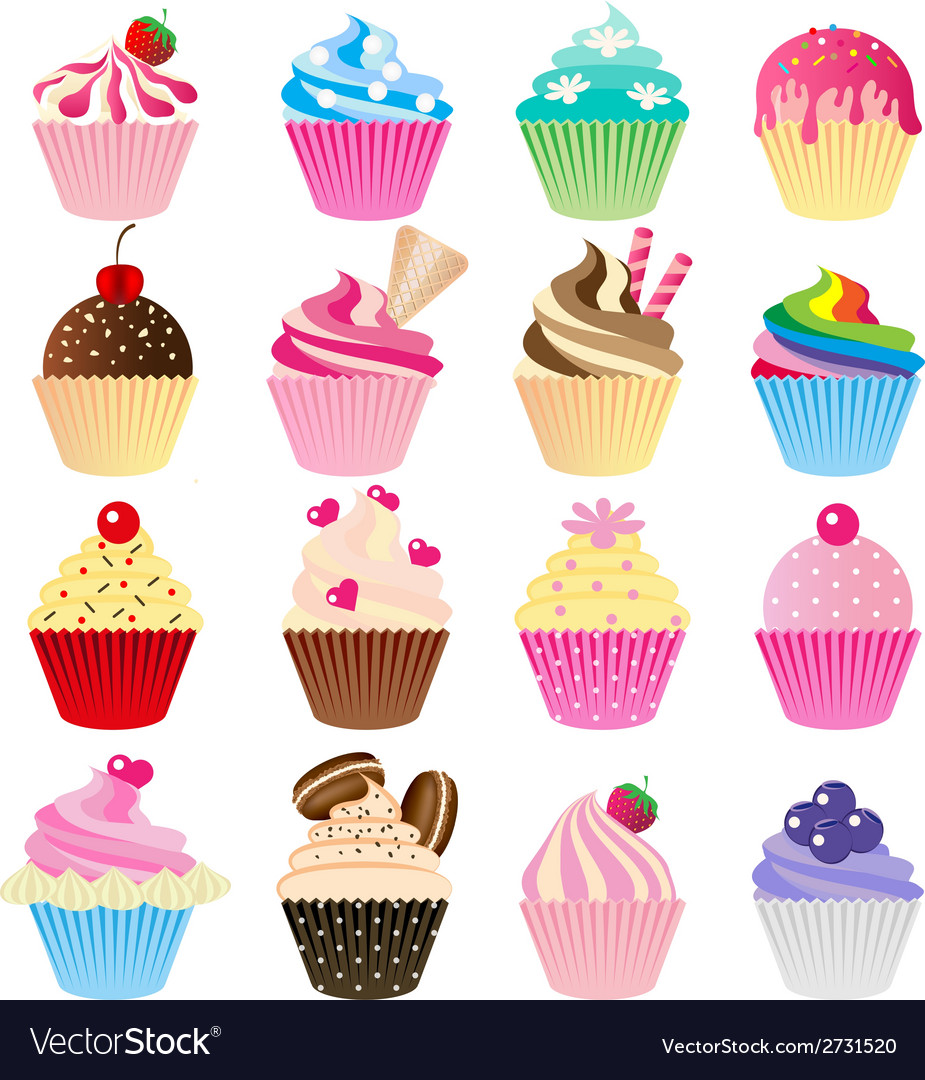Cup cake set Royalty Free Vector Image - VectorStock