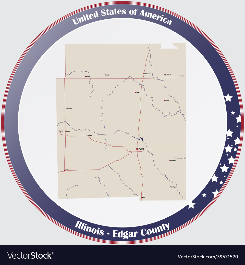 Map Of Edgar County In Illinois Royalty Free Vector Image