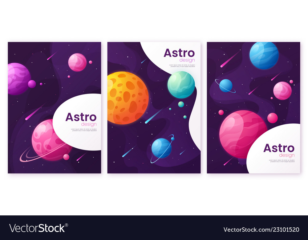 Set of outer space futuristic cartoon backgrounds vector image Set of outer space futuristic cartoon backgrounds
