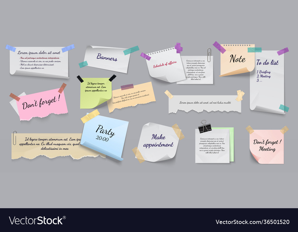 Sticky notes realistic reminders on adhesive Vector Image