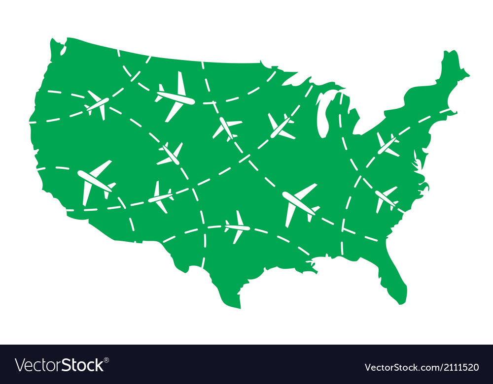 Central Us Flight Routes Us - Usa Map With Airplane Routes Vector 2111520