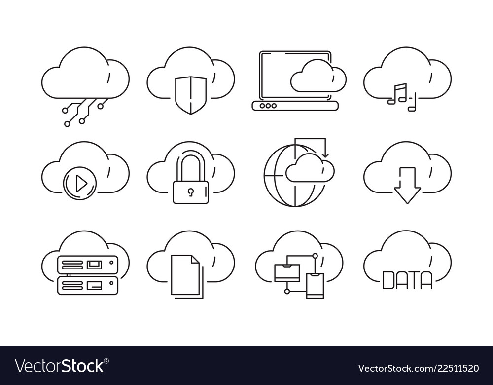 Web cloud services icons internet sync computer vector image Web cloud services icons internet sync computer