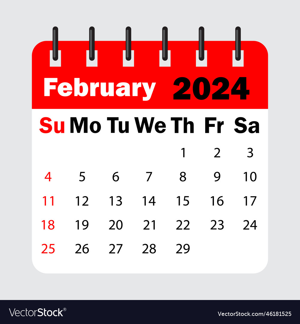 Red calendar leaf spring february 2024 calendar Vector Image