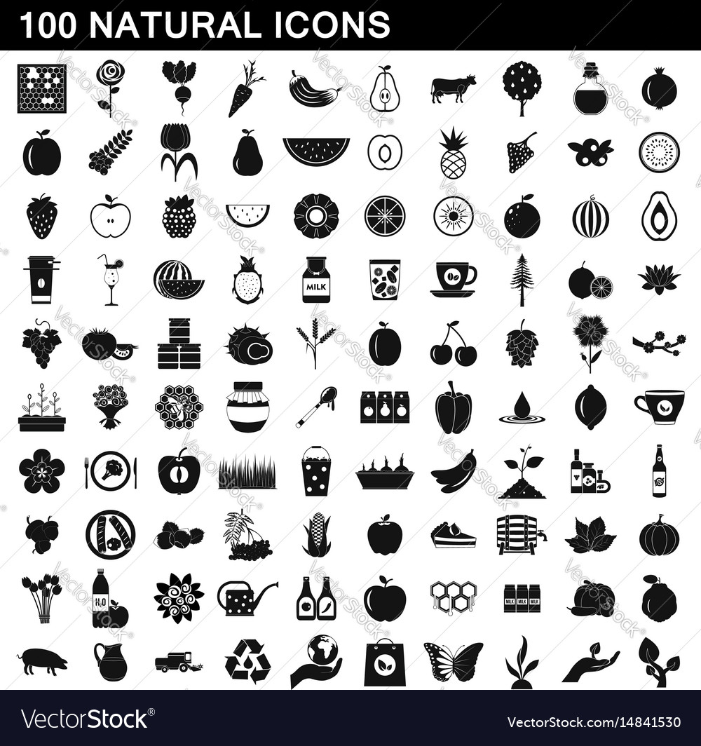 100 natural icons set simple style Royalty Free Vector Image