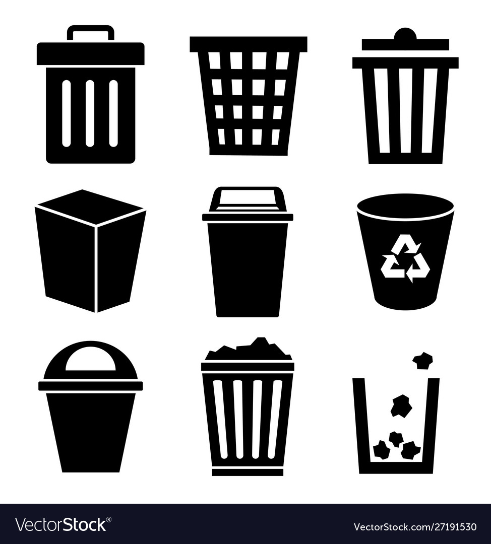Black bin icon set on white background Royalty Free Vector