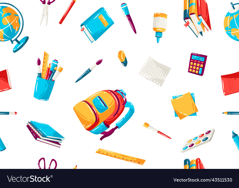 School seamless pattern with education items Vector Image