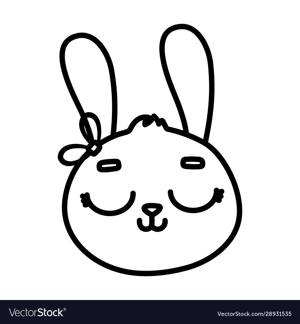 Cute Rabbit Female Face Bow Cartoon Icon Thick Vector Image