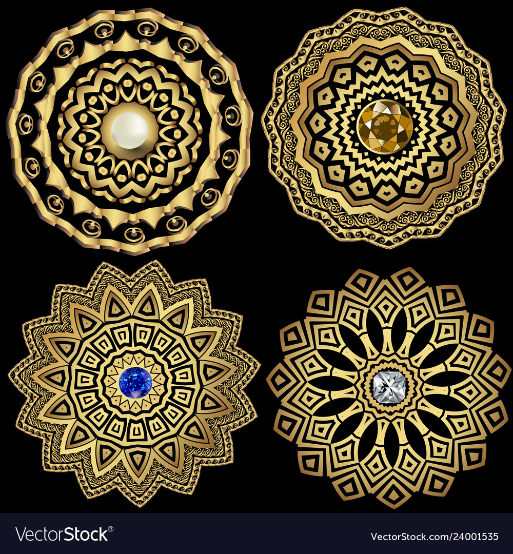 Jewelry Round Greek Mandala Patterns Set Floral Vector Image