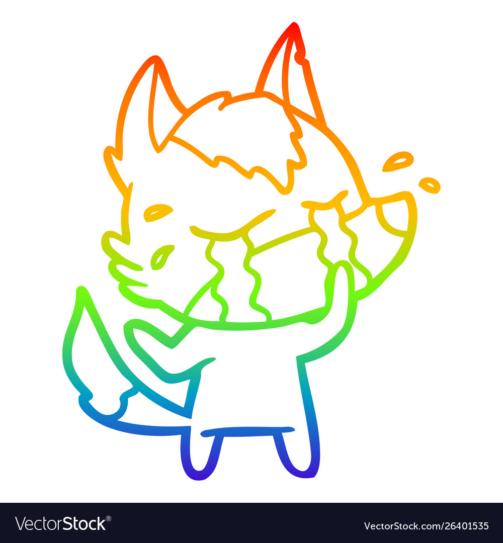 Rainbow gradient line drawing cartoon crying wolf Vector Image