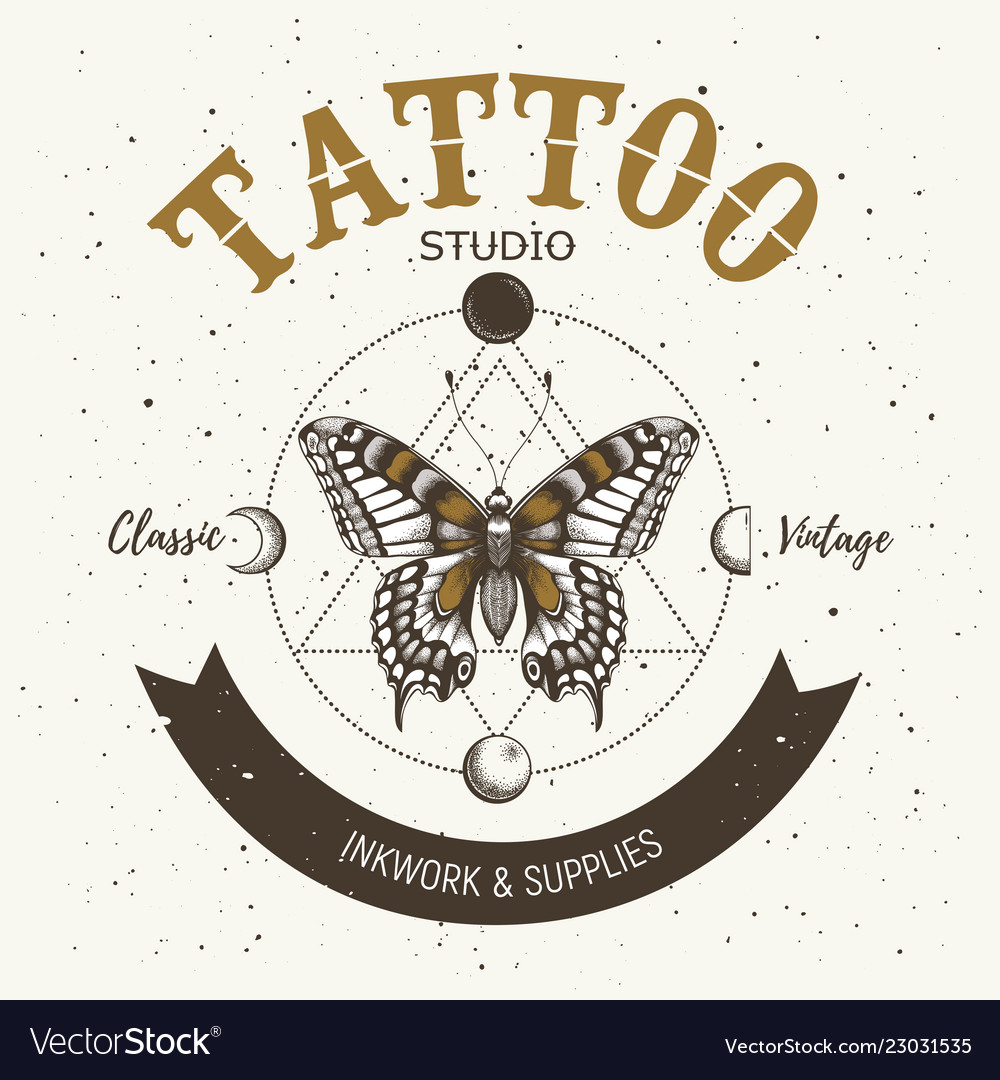 Tattoo Studio Banner Classic And Vintage Tattoo Vector Image