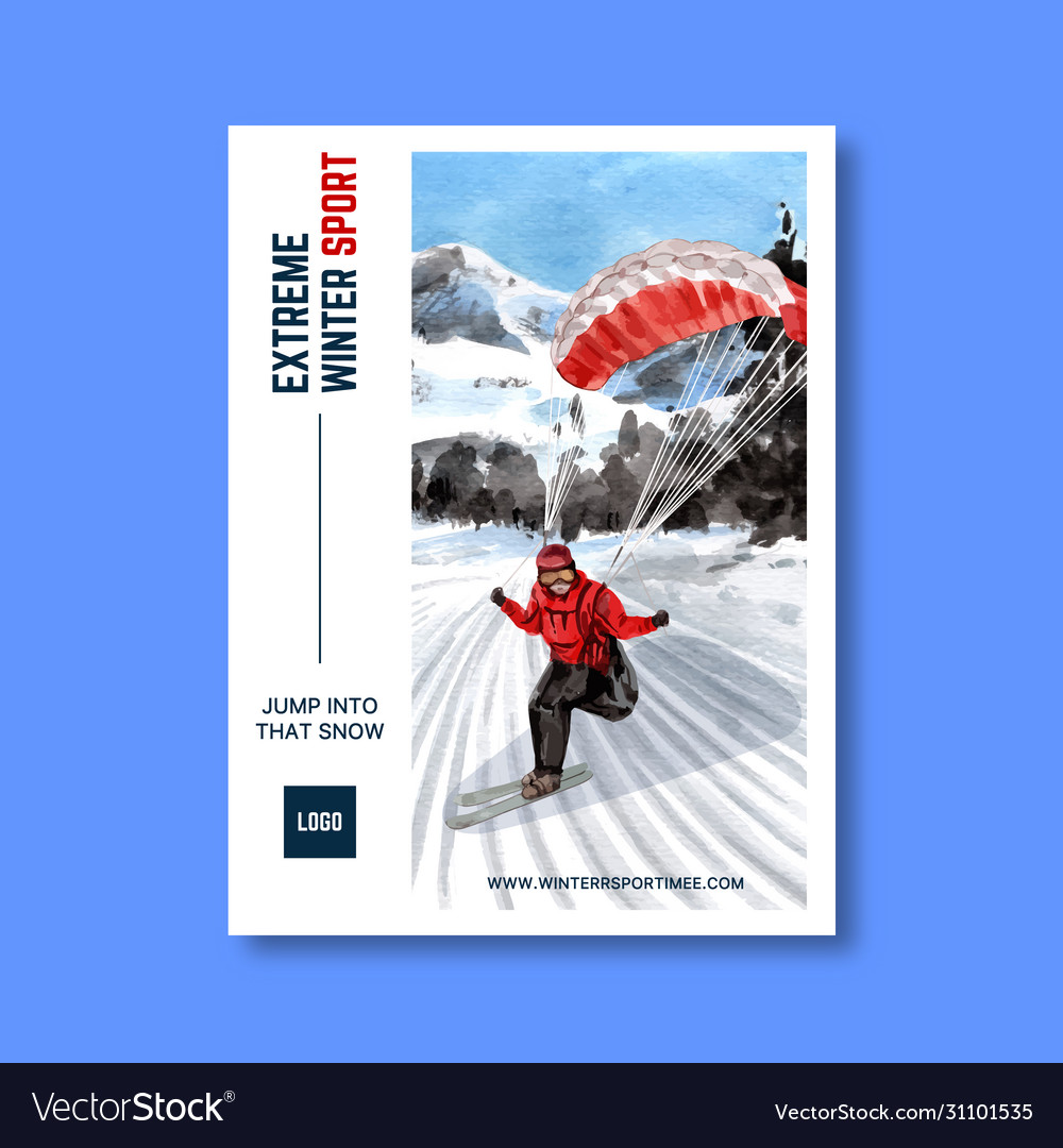 Winter sport poster design with snow ski jumping