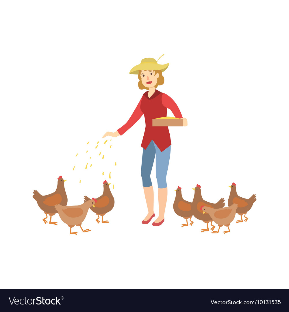 Woman feeding the chickens