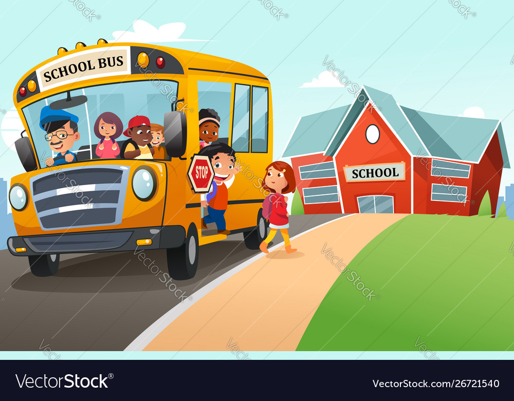 school-kids-getting-off-the-bus-royalty-free-vector-image