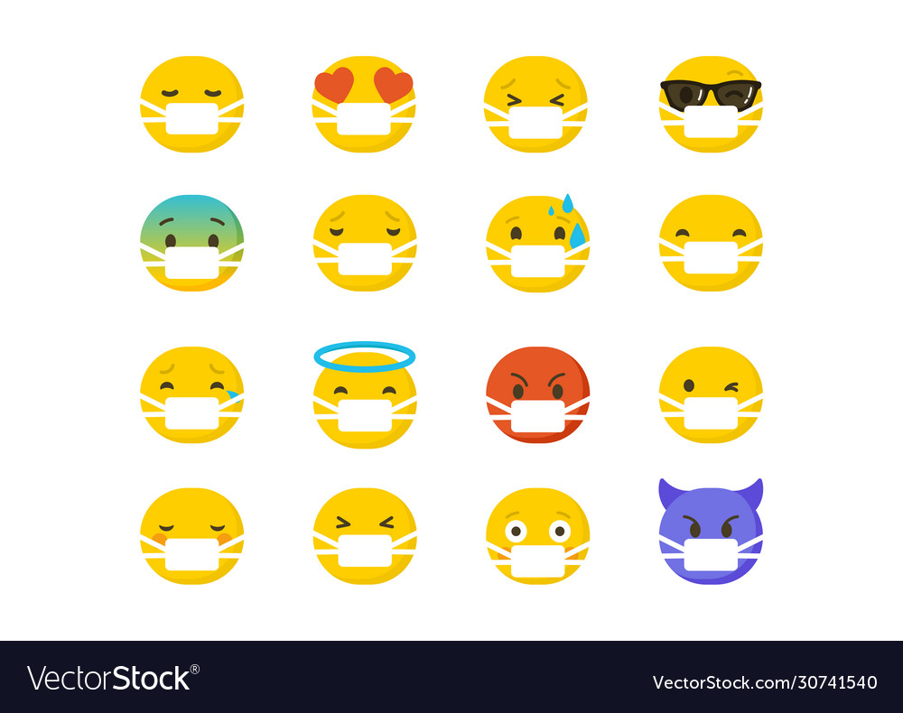 Set emoticons wearing surgical protective masks Vector Image