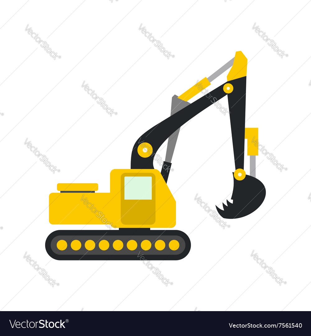 Yellow excavator flat icon Royalty Free Vector Image