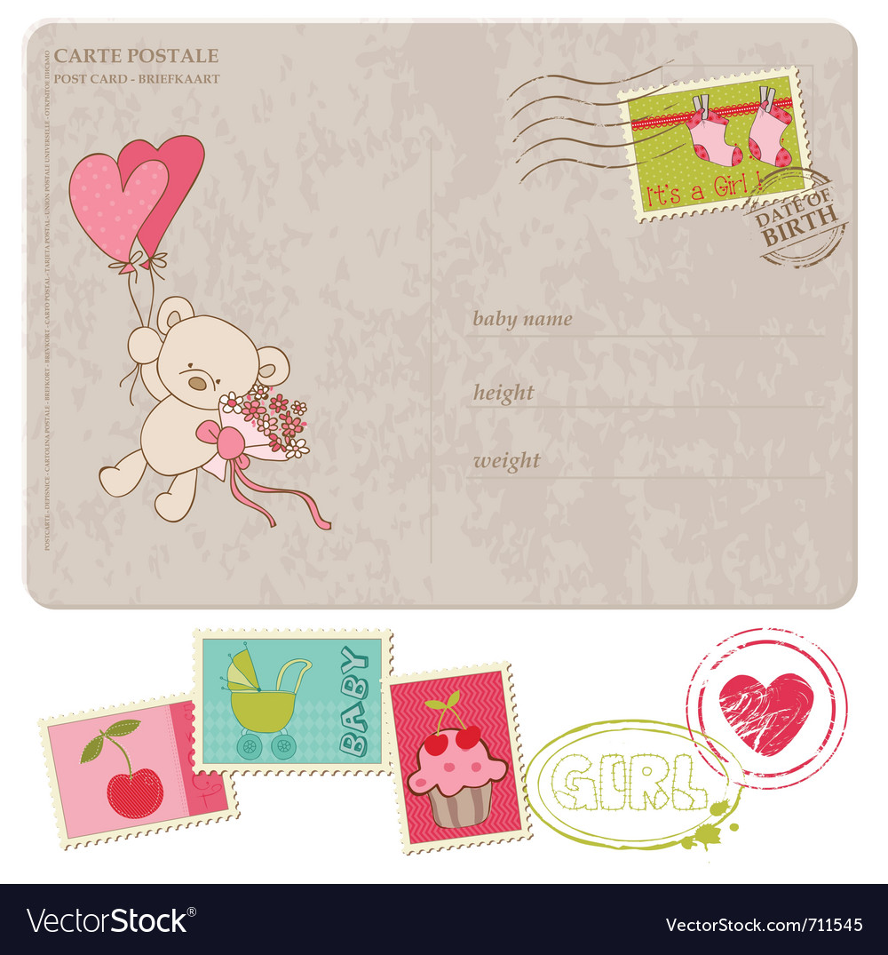 Bagirl greeting postcard with set stamps Vector Image