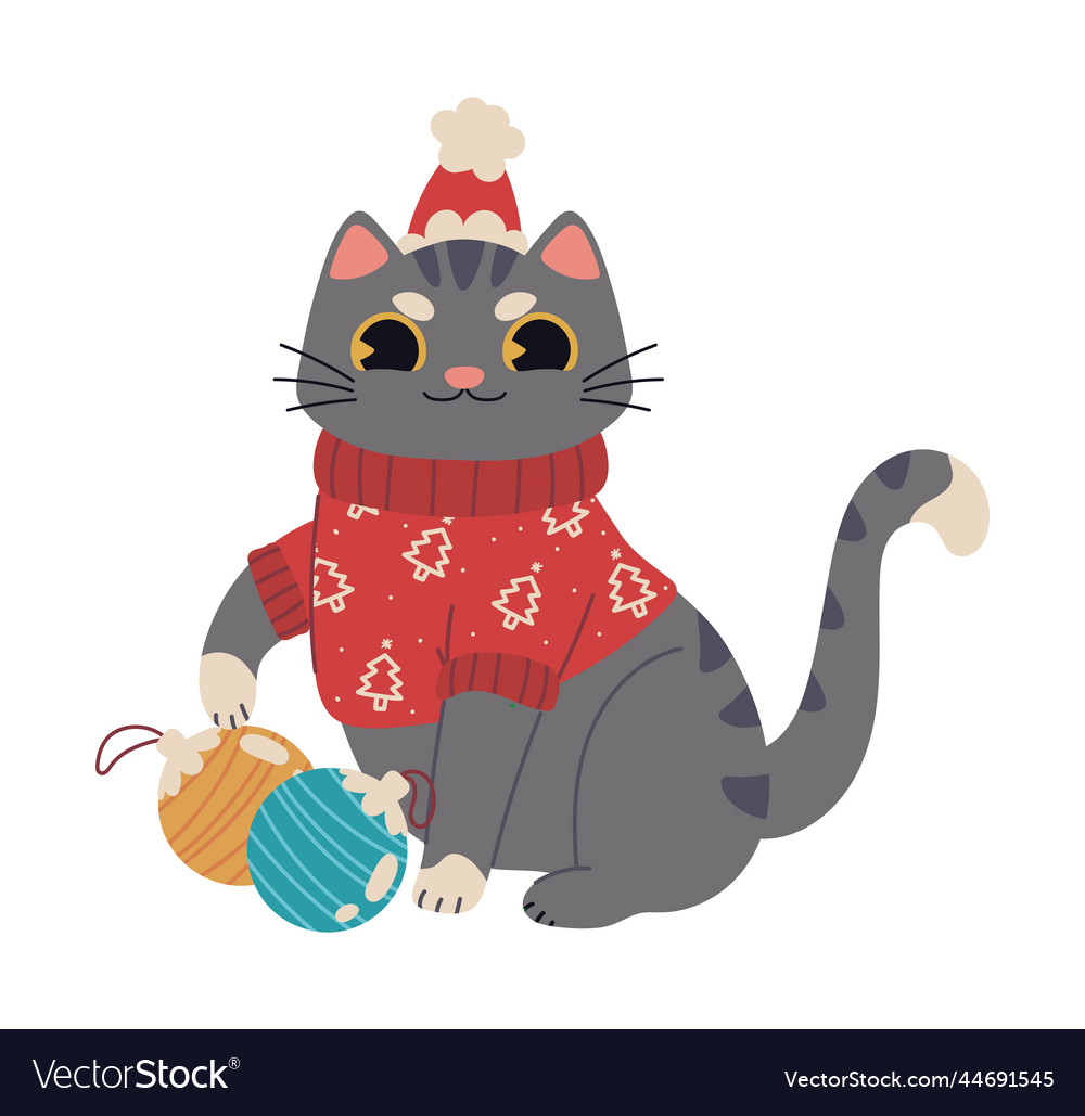 Christmas cat with sweater Royalty Free Vector Image