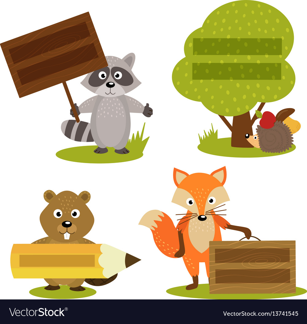 Set isolated forest animal with frame Royalty Free Vector