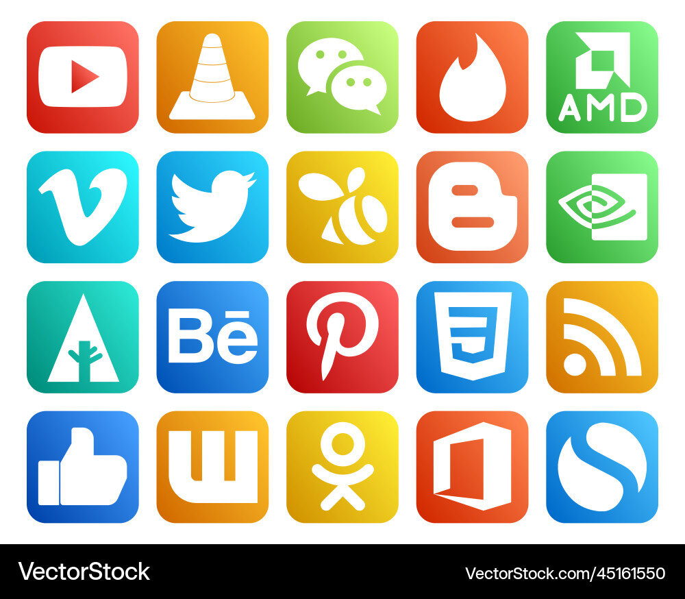 20 Social Media Icon Pack Including Behance Vector Image